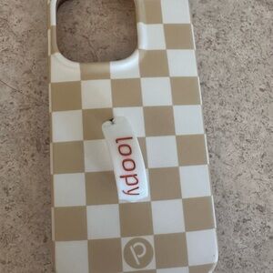 Loopy Case Tan and White Checkerboard iPhone 14 Pro Case